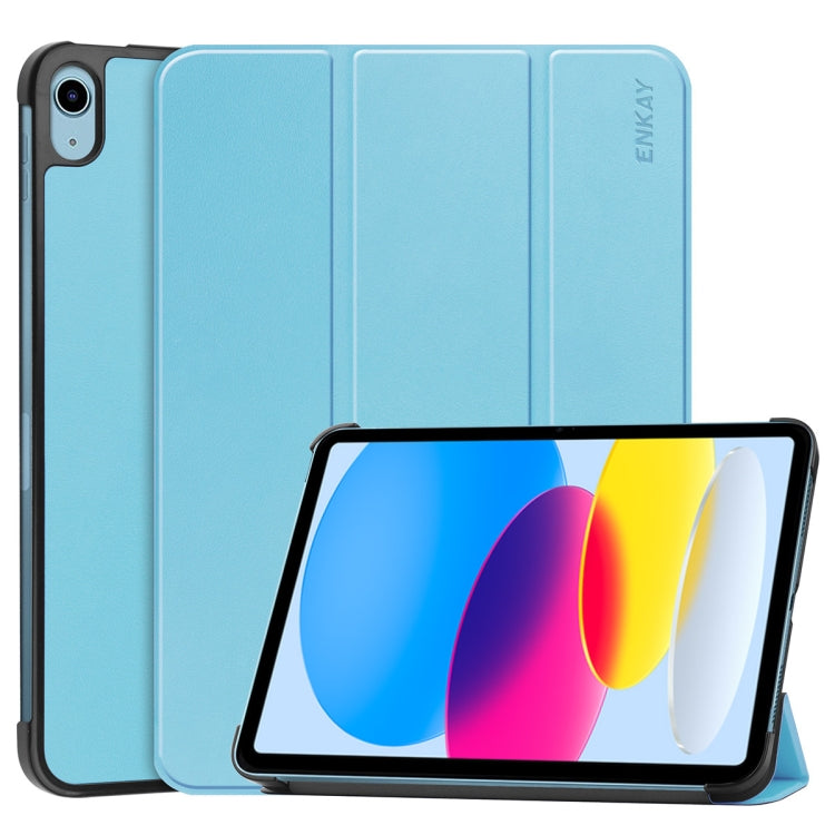 For iPad 2025 / 2022 ENKAY Tri-fold Custer Texture Leather Stand Smart Case(Light Blue) - HoMEdemic™ 