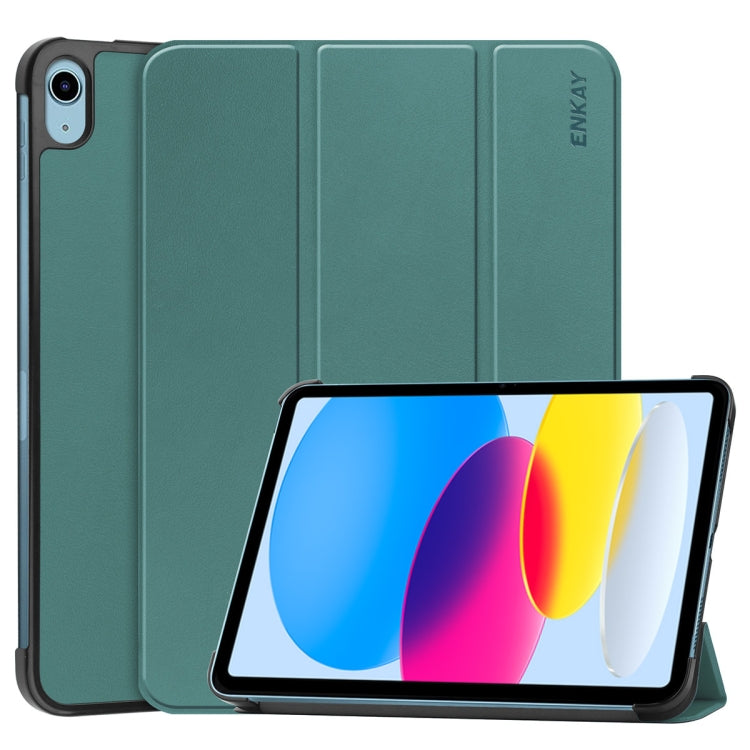 For iPad 2025 / 2022 ENKAY Tri-fold Custer Texture Leather Stand Smart Case(Dark Green) - HoMEdemic™ 