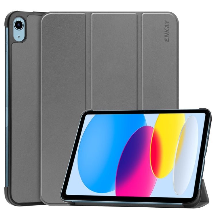 For iPad 2025 / 2022 ENKAY Tri-fold Custer Texture Leather Stand Smart Case(Grey) - HoMEdemic™ 