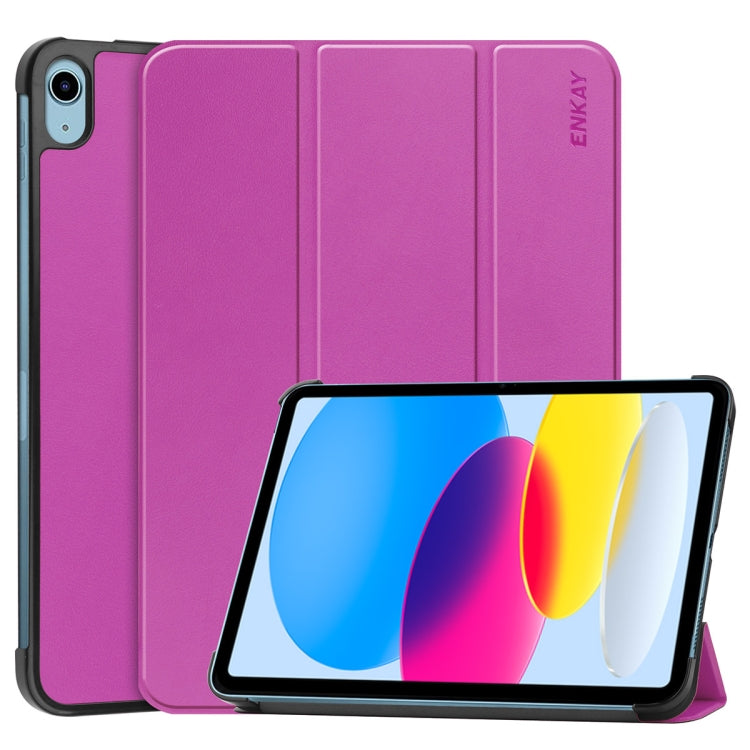 For iPad 2025 / 2022 ENKAY Tri-fold Custer Texture Leather Stand Smart Case(Purple) - HoMEdemic™ 