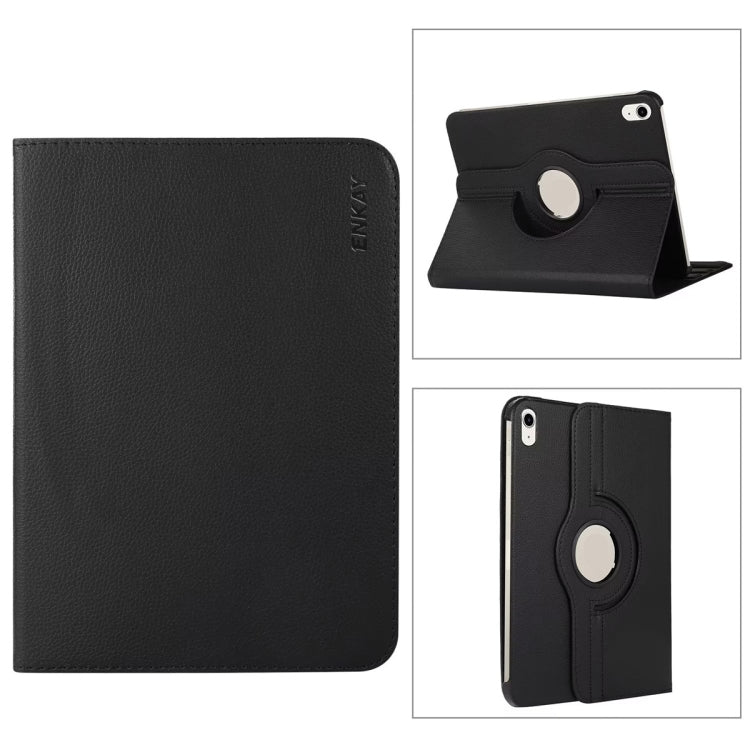 For iPad 2025 / 2022 ENKAY Hat-Prince 360 Degree Rotation Litchi Leather Smart Tablet Case(Black) - HoMEdemic™ 
