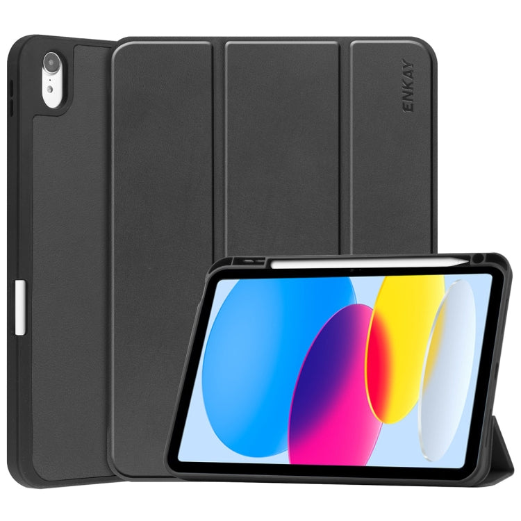 For iPad 2025 / 2022 ENKAY TPU Back Cover Smart Leather Stand Tablet Case with Pen Slot(Black) - HoMEdemic™ 