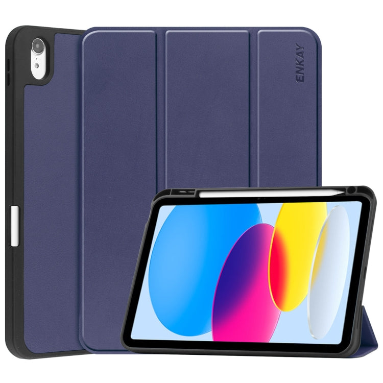 For iPad 2025 / 2022 ENKAY TPU Back Cover Smart Leather Stand Tablet Case with Pen Slot(Dark Blue) - HoMEdemic™ 