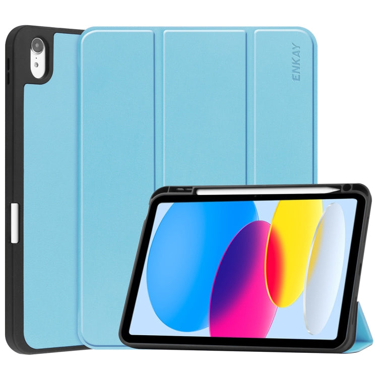 For iPad 2025 / 2022 ENKAY TPU Back Cover Smart Leather Stand Tablet Case with Pen Slot(Light Blue) - HoMEdemic™ 