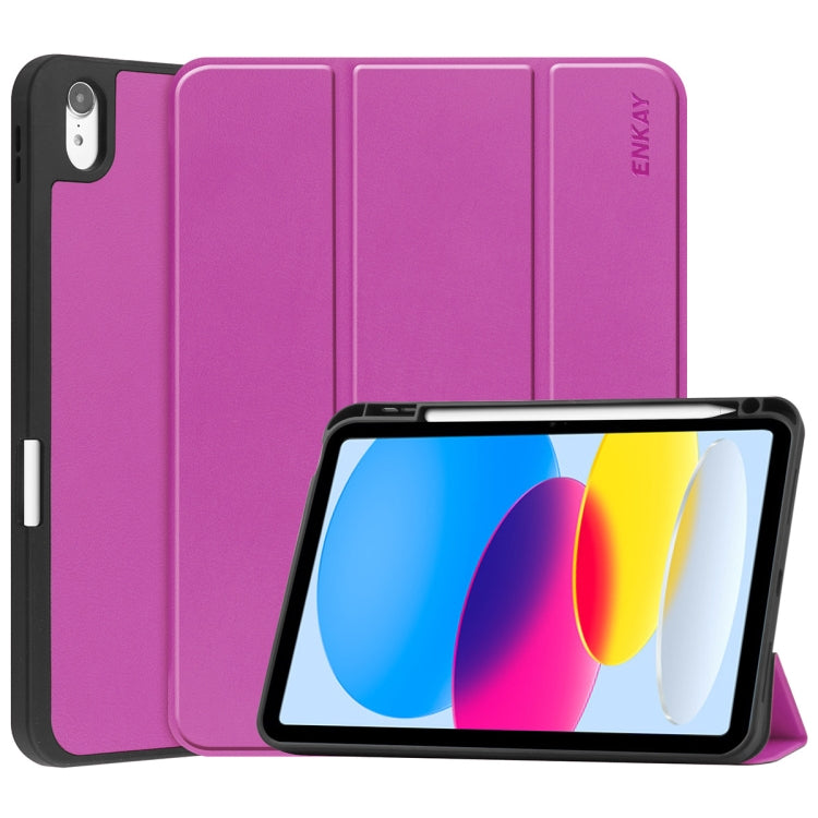For iPad 2025 / 2022 ENKAY TPU Back Cover Smart Leather Stand Tablet Case with Pen Slot(Purple) - HoMEdemic™ 