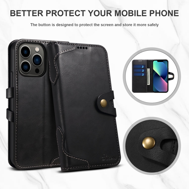Suteni Calf Texture Buckle Wallet Leather Phone Case For iPhone 14(Black) - HoMEdemic™ 