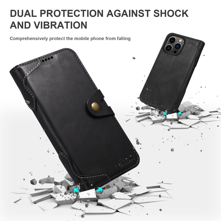 Suteni Calf Texture Buckle Wallet Leather Phone Case For iPhone 14(Black) - HoMEdemic™ 