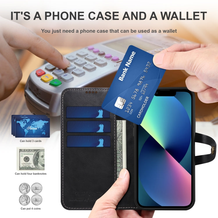 Suteni Calf Texture Buckle Wallet Leather Phone Case For iPhone 14(Black) - HoMEdemic™ 