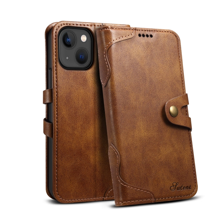 Suteni Calf Texture Buckle Wallet Leather Phone Case For iPhone 14(Brown) - HoMEdemic™ 