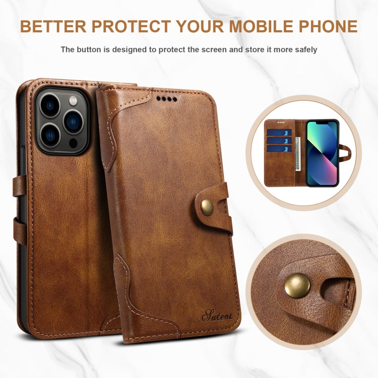 Suteni Calf Texture Buckle Wallet Leather Phone Case For iPhone 14(Brown) - HoMEdemic™ 