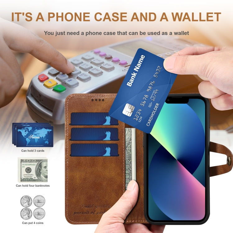 Suteni Calf Texture Buckle Wallet Leather Phone Case For iPhone 14(Brown) - HoMEdemic™ 