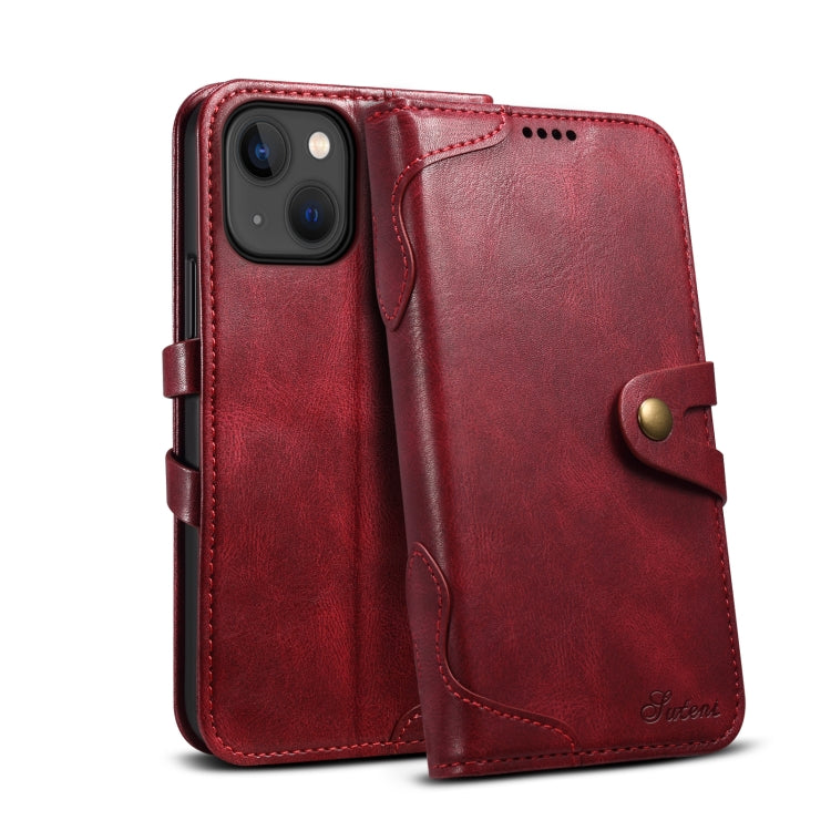Suteni Calf Texture Buckle Wallet Leather Phone Case For iPhone 14(Red) - HoMEdemic™ 