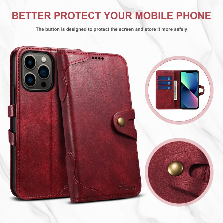 Suteni Calf Texture Buckle Wallet Leather Phone Case For iPhone 14(Red) - HoMEdemic™ 