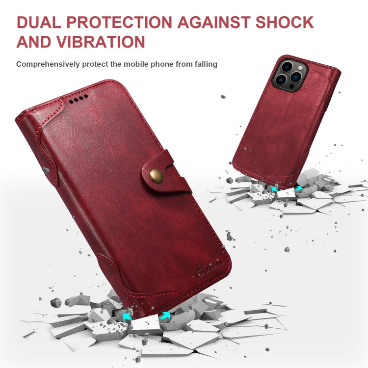 Suteni Calf Texture Buckle Wallet Leather Phone Case For iPhone 14(Red) - HoMEdemic™ 