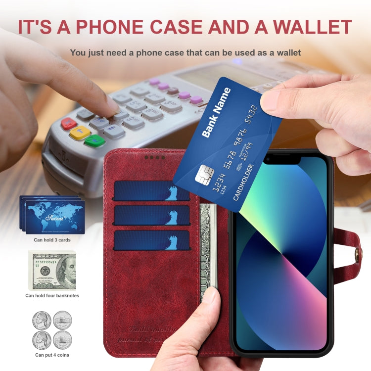 Suteni Calf Texture Buckle Wallet Leather Phone Case For iPhone 14(Red) - HoMEdemic™ 