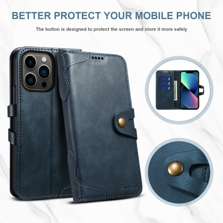 Suteni Calf Texture Buckle Wallet Leather Phone Case For iPhone 14(Blue) - HoMEdemic™ 