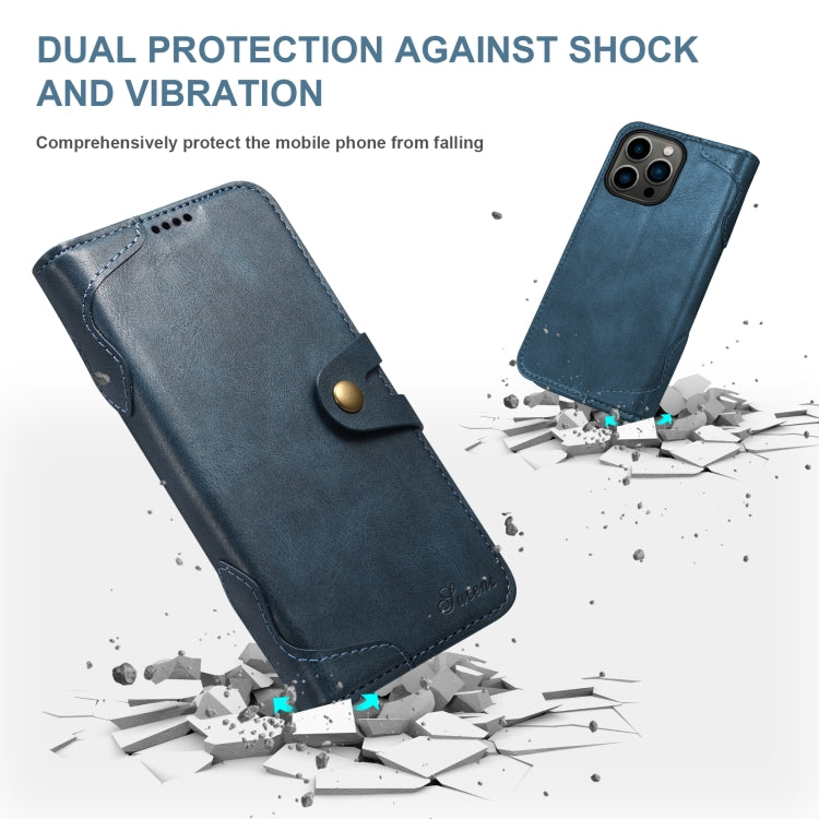 Suteni Calf Texture Buckle Wallet Leather Phone Case For iPhone 14(Blue) - HoMEdemic™ 