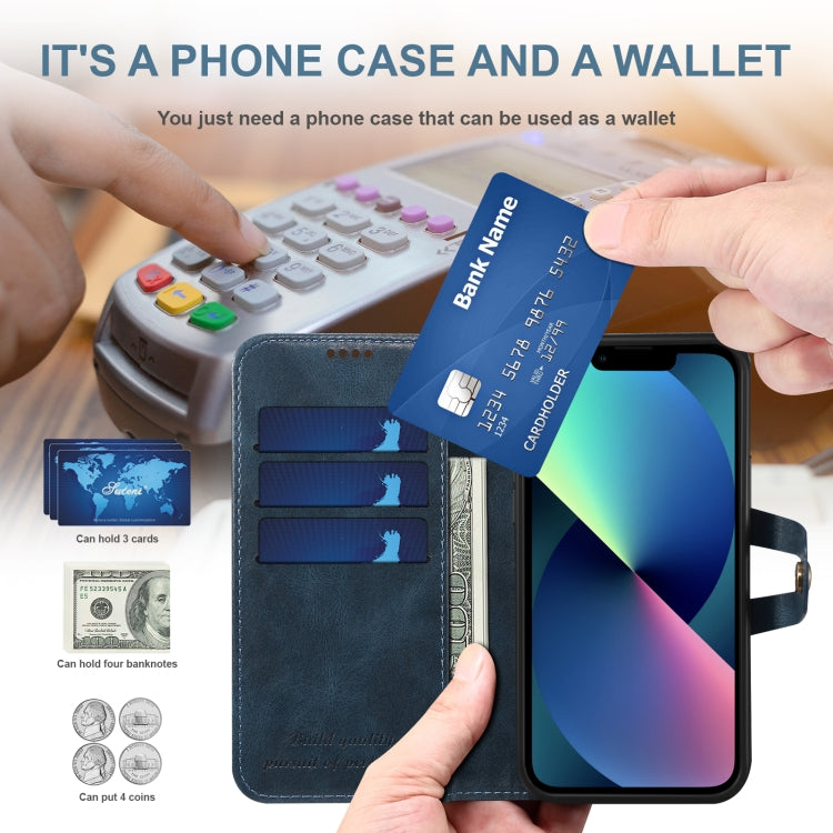 Suteni Calf Texture Buckle Wallet Leather Phone Case For iPhone 14(Blue) - HoMEdemic™ 
