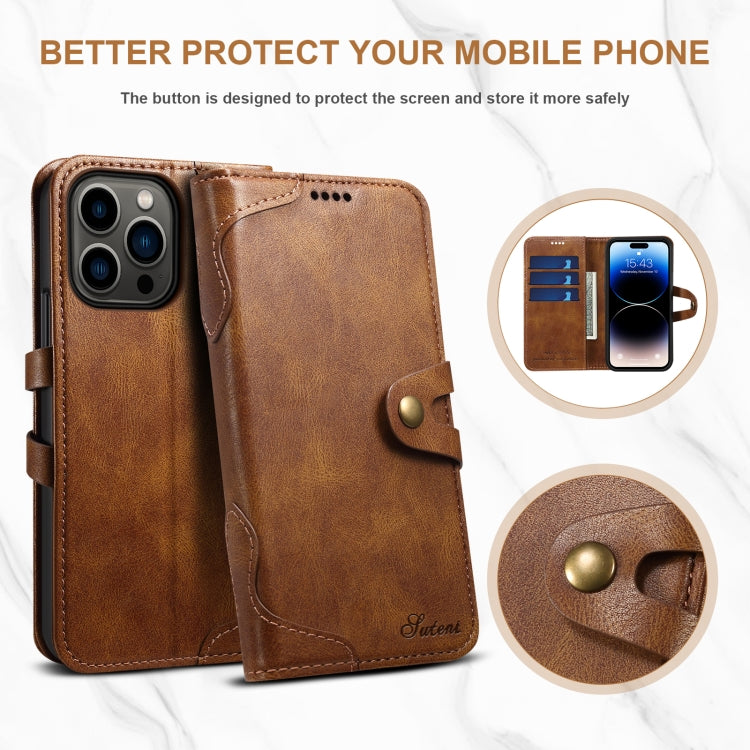 Suteni Calf Texture Buckle Wallet Leather Phone Case For iPhone 14 Pro(Brown) - HoMEdemic™ 