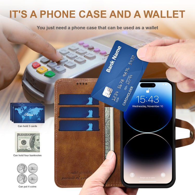 Suteni Calf Texture Buckle Wallet Leather Phone Case For iPhone 14 Pro(Brown) - HoMEdemic™ 