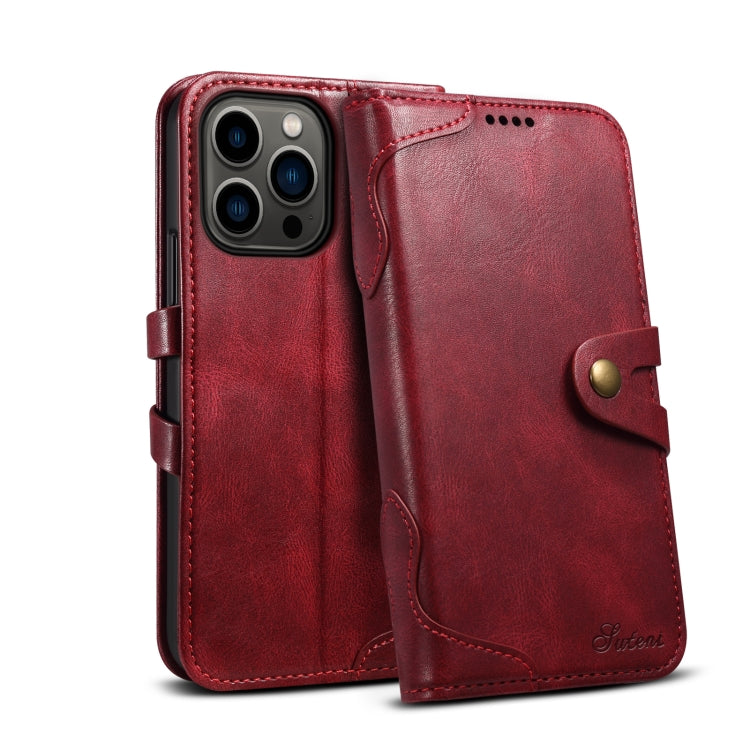 Suteni Calf Texture Buckle Wallet Leather Phone Case For iPhone 14 Pro(Red) - HoMEdemic™ 