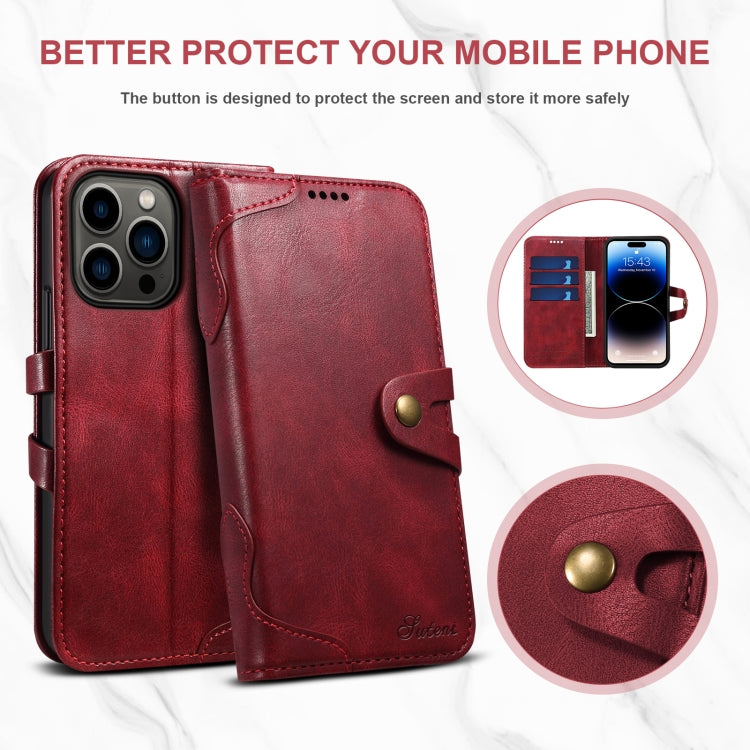 Suteni Calf Texture Buckle Wallet Leather Phone Case For iPhone 14 Pro(Red) - HoMEdemic™ 