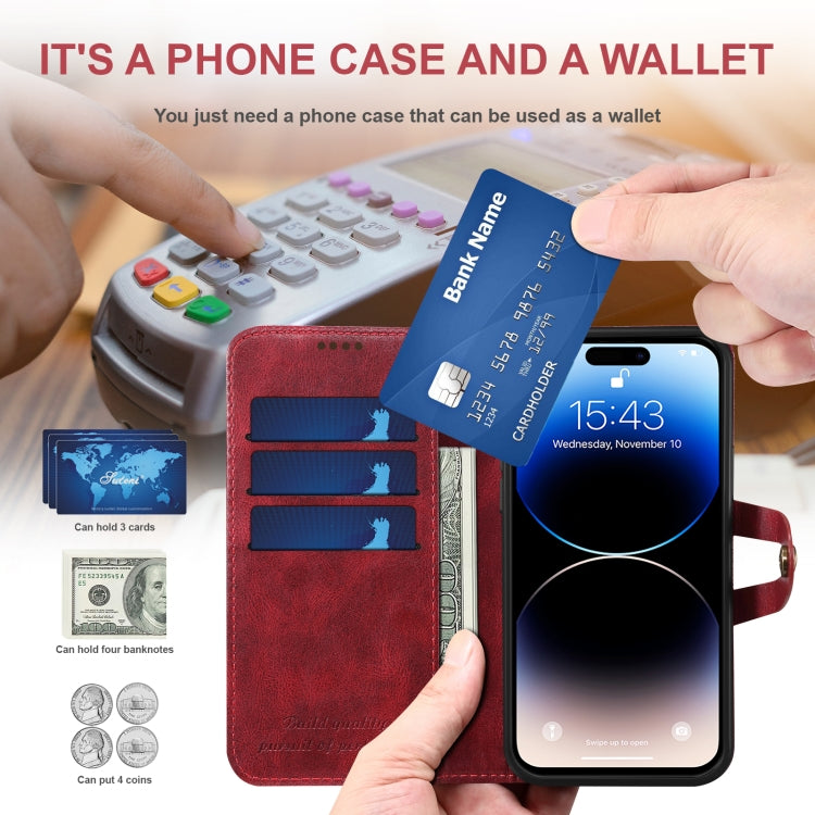 Suteni Calf Texture Buckle Wallet Leather Phone Case For iPhone 14 Pro(Red) - HoMEdemic™ 