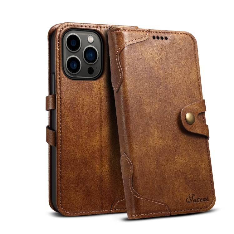 Suteni Calf Texture Buckle Wallet Leather Phone Case For iPhone 14 Pro Max(Brown) - HoMEdemic™ 