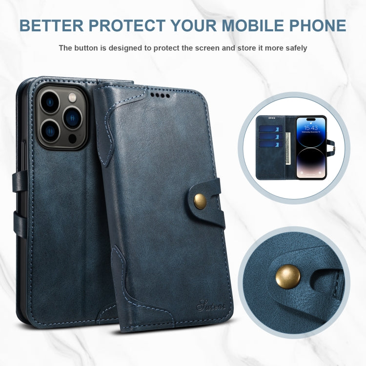 Suteni Calf Texture Buckle Wallet Leather Phone Case For iPhone 14 Pro Max(Blue) - HoMEdemic™ 