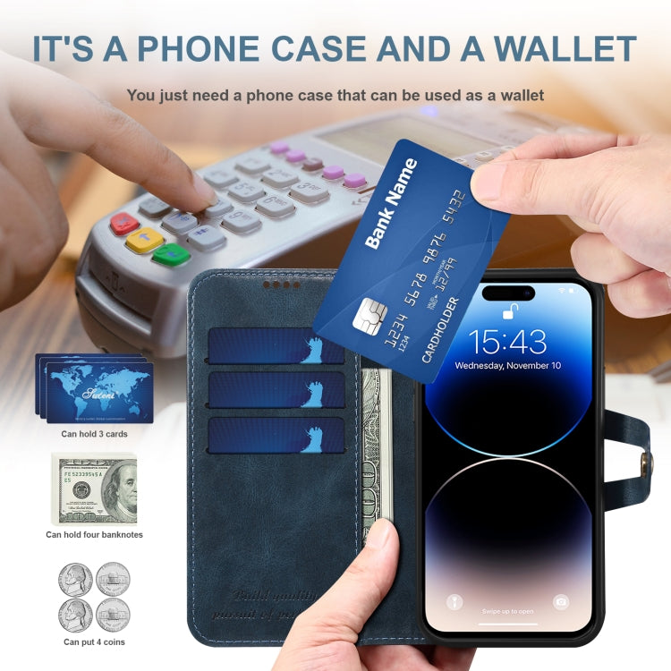Suteni Calf Texture Buckle Wallet Leather Phone Case For iPhone 14 Pro Max(Blue) - HoMEdemic™ 