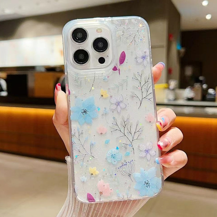 For iPhone 15 Pro Fresh Small Floral Epoxy TPU Phone Case(D05 Blue Floral) - HoMEdemic™ 