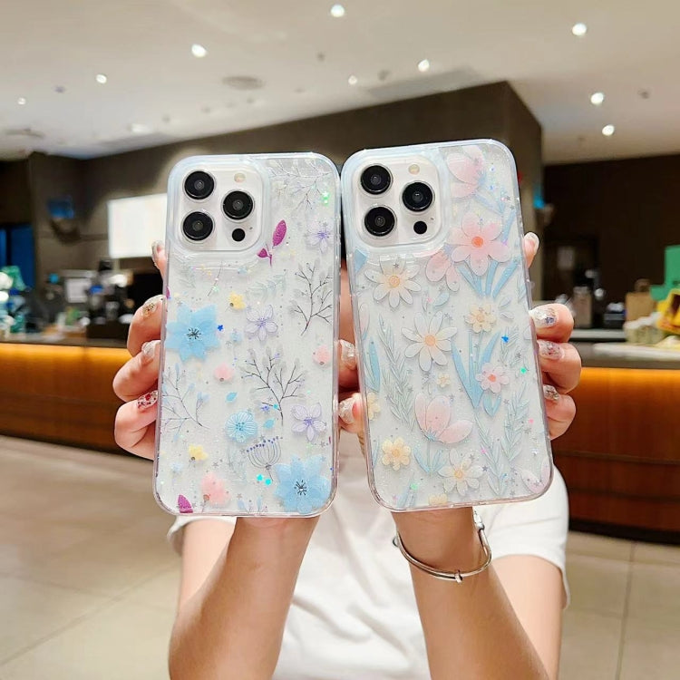 For iPhone 15 Pro Fresh Small Floral Epoxy TPU Phone Case(D05 Blue Floral) - HoMEdemic™ 