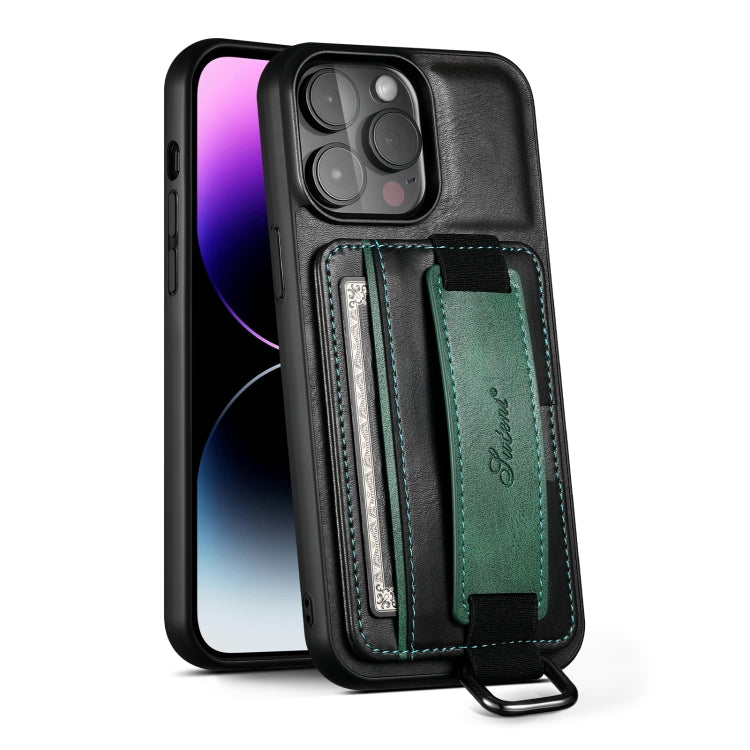 For iPhone 14 Suteni H13 Card Wallet Wrist Strap Holder PU Phone Case(Black) - HoMEdemic™ 