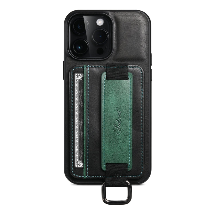 For iPhone 14 Suteni H13 Card Wallet Wrist Strap Holder PU Phone Case(Black) - HoMEdemic™ 