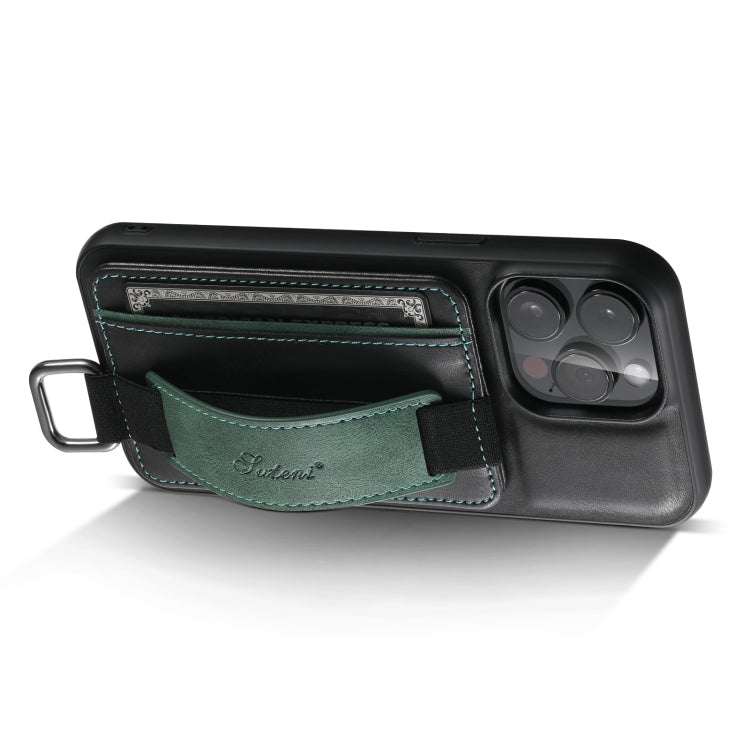 For iPhone 14 Suteni H13 Card Wallet Wrist Strap Holder PU Phone Case(Black) - HoMEdemic™ 