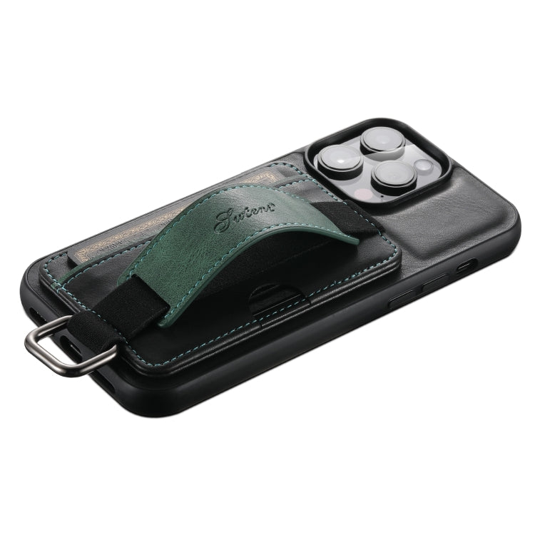 For iPhone 14 Suteni H13 Card Wallet Wrist Strap Holder PU Phone Case(Black) - HoMEdemic™ 
