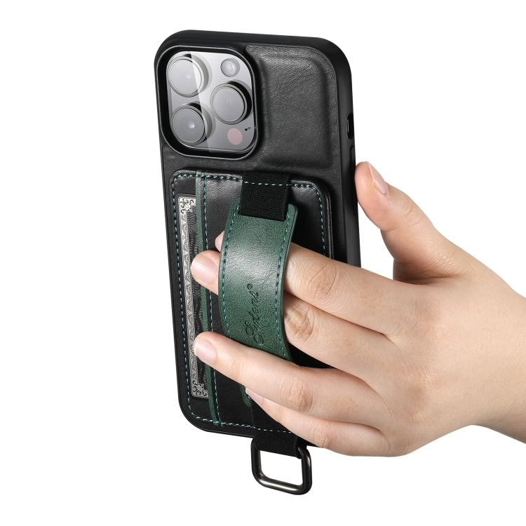 For iPhone 14 Suteni H13 Card Wallet Wrist Strap Holder PU Phone Case(Black) - HoMEdemic™ 