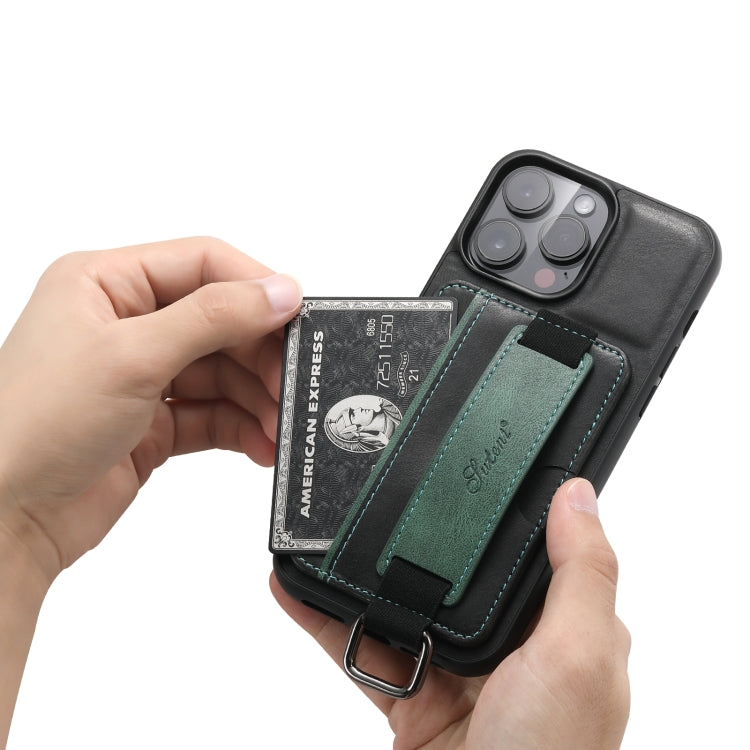 For iPhone 14 Suteni H13 Card Wallet Wrist Strap Holder PU Phone Case(Black) - HoMEdemic™ 
