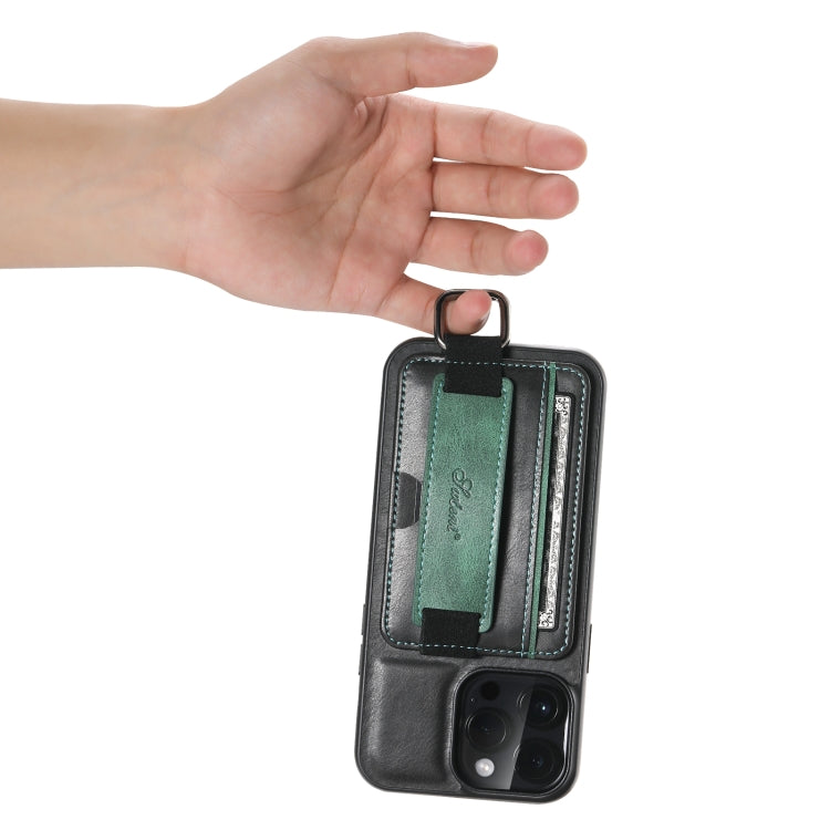 For iPhone 14 Suteni H13 Card Wallet Wrist Strap Holder PU Phone Case(Black) - HoMEdemic™ 