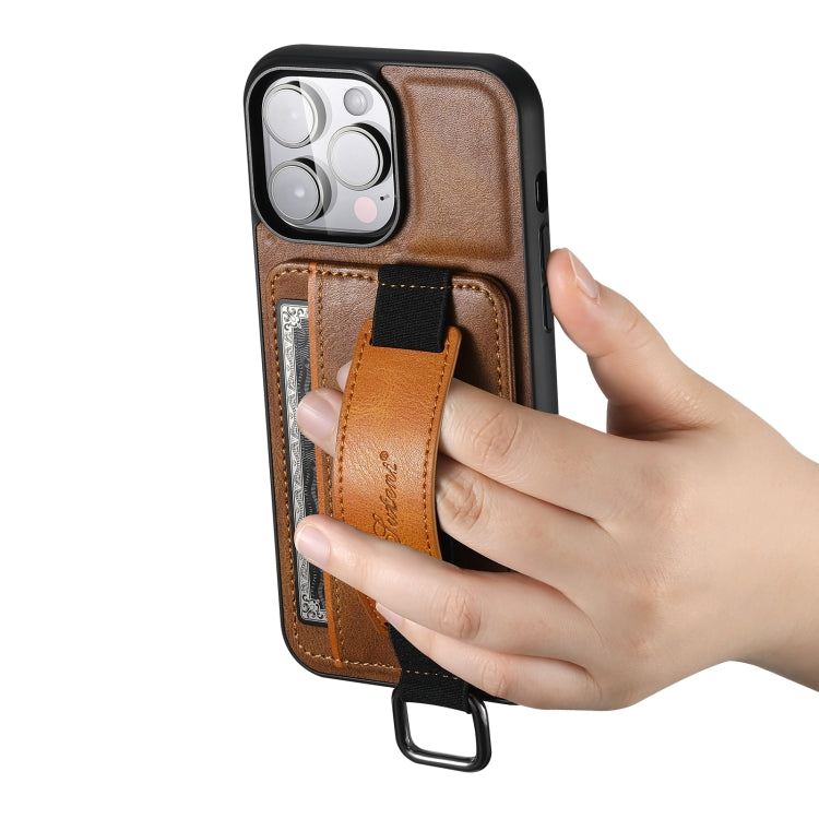 For iPhone 14 Suteni H13 Card Wallet Wrist Strap Holder PU Phone Case(Brown) - HoMEdemic™ 