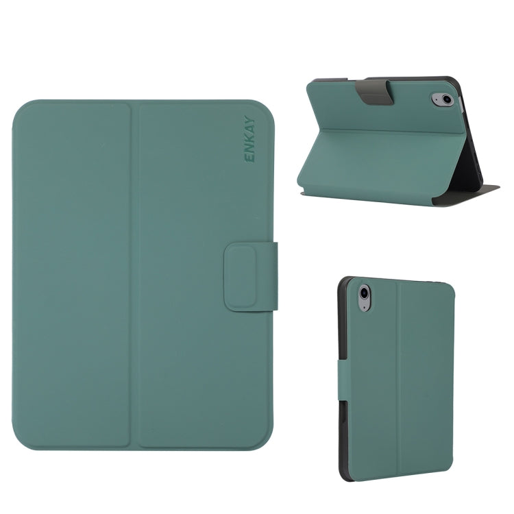 For iPad 2025 / 2022 ENKAY TPU Back Cover Smart Leather Tablet Case with Pen Slot & Holder(Dark Green) - HoMEdemic™ 