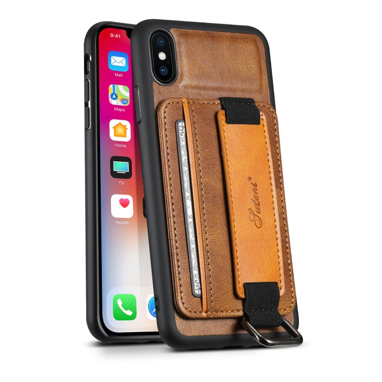 Suteni H13 Card Wallet Wrist Strap Holder PU Phone Case For iPhone X / XS(Brown) - HoMEdemic™ 