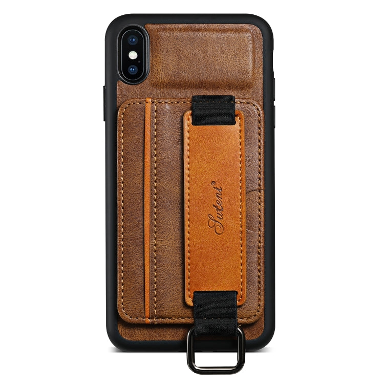 Suteni H13 Card Wallet Wrist Strap Holder PU Phone Case For iPhone X / XS(Brown) - HoMEdemic™ 
