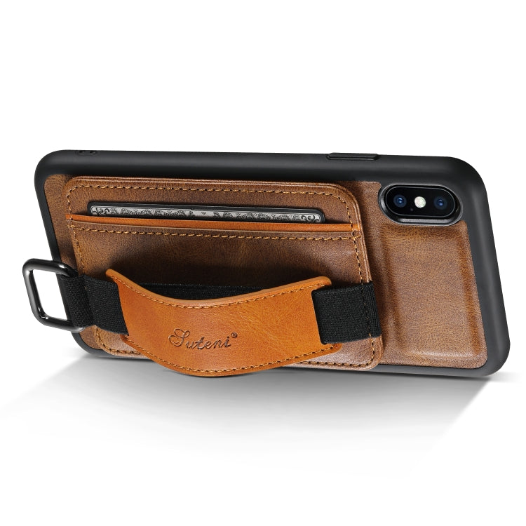 Suteni H13 Card Wallet Wrist Strap Holder PU Phone Case For iPhone X / XS(Brown) - HoMEdemic™ 