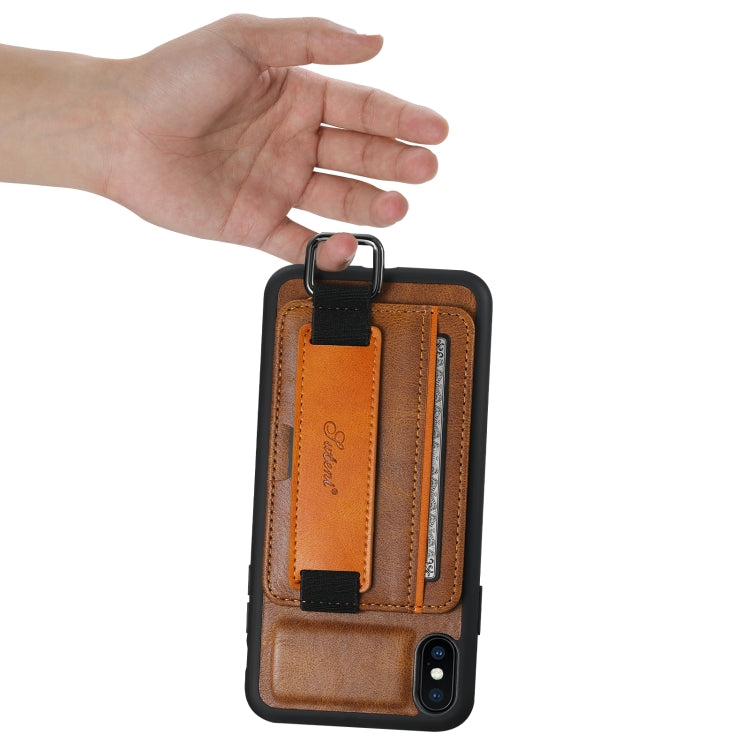 Suteni H13 Card Wallet Wrist Strap Holder PU Phone Case For iPhone X / XS(Brown) - HoMEdemic™ 