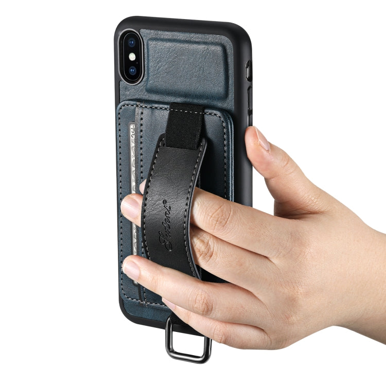 Suteni H13 Card Wallet Wrist Strap Holder PU Phone Case For iPhone X / XS(Blue) - HoMEdemic™ 