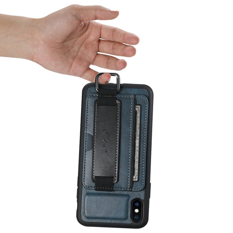 Suteni H13 Card Wallet Wrist Strap Holder PU Phone Case For iPhone X / XS(Blue) - HoMEdemic™ 