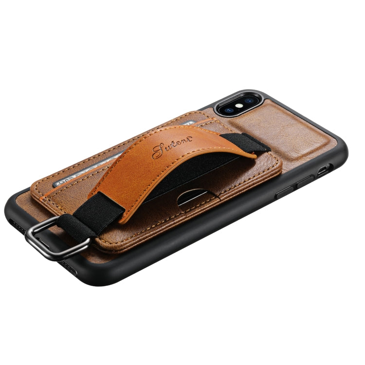 Suteni H13 Card Wallet Wrist Strap Holder PU Phone Case For iPhone XR(Brown) - HoMEdemic™ 