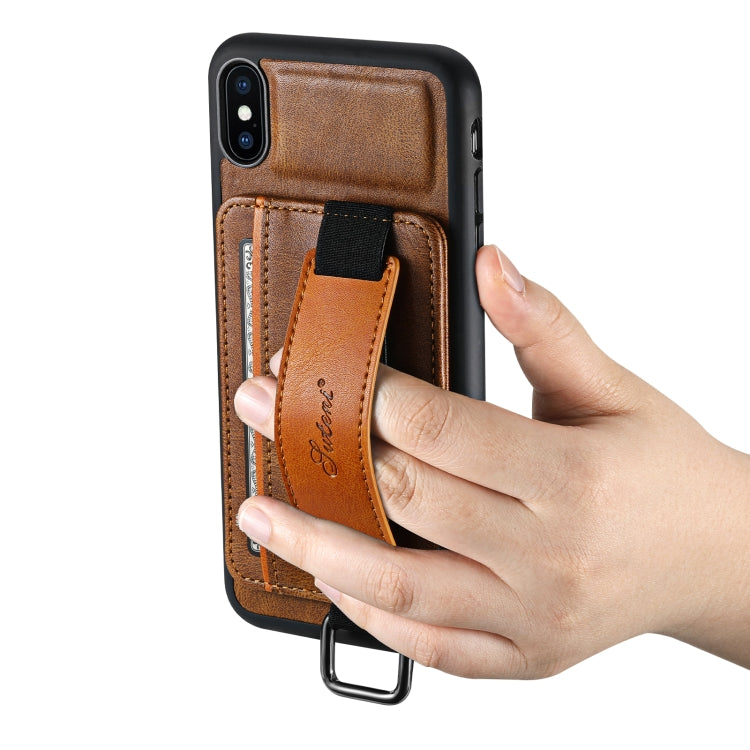 Suteni H13 Card Wallet Wrist Strap Holder PU Phone Case For iPhone XR(Brown) - HoMEdemic™ 