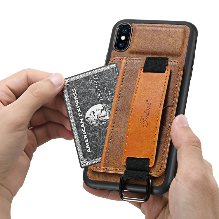 Suteni H13 Card Wallet Wrist Strap Holder PU Phone Case For iPhone XR(Brown) - HoMEdemic™ 